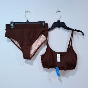 Cupshe NWT Brown Ribbed Bikini Set